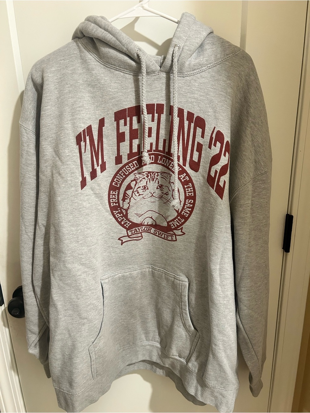 Taylor Swift Gray Hoodie with Maroon 'I'm Feeling '22' Graphic